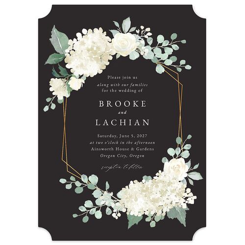 Elegant Hydrangea Wedding Invitations Charcoal Signature Blank No Ticket