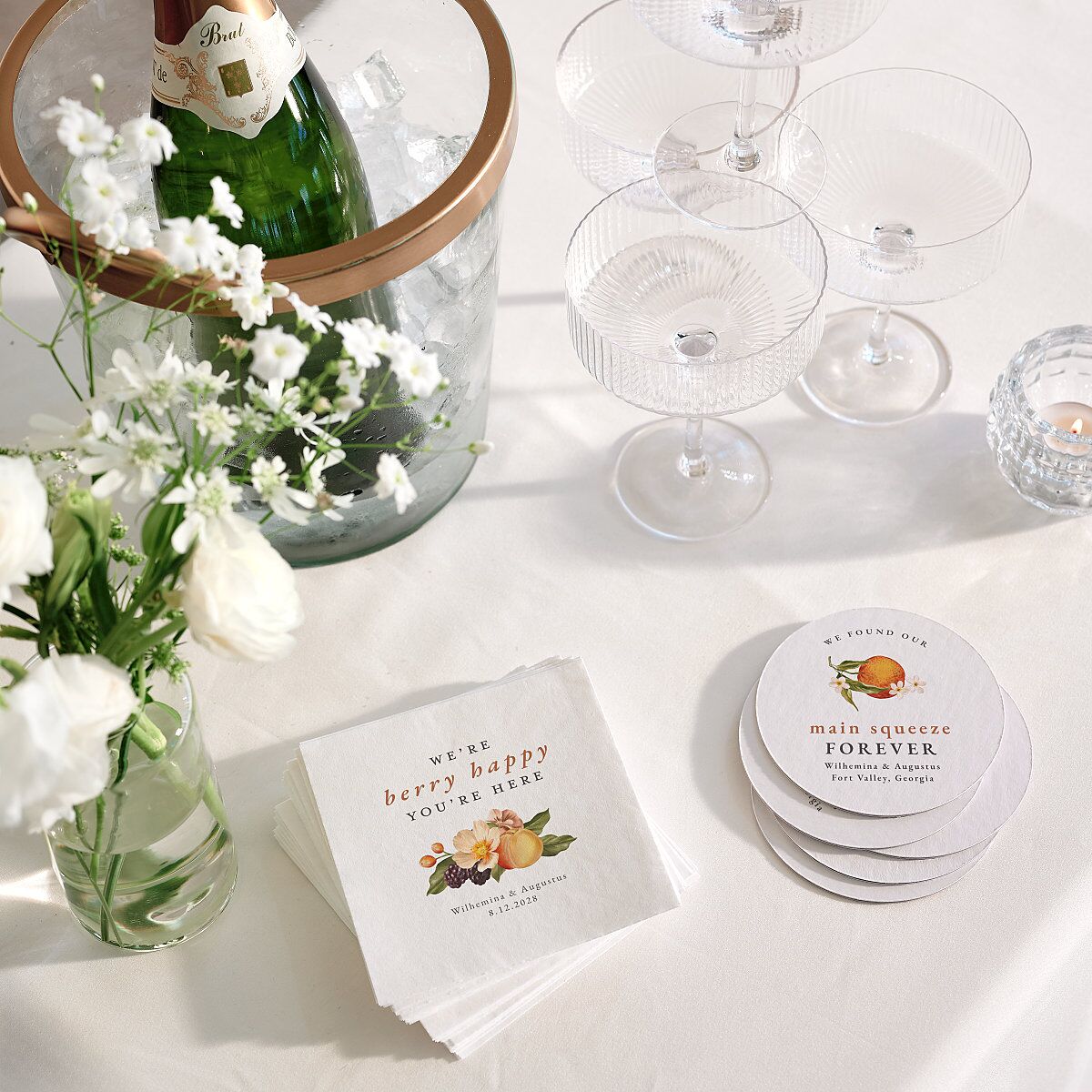Botanical Citrus Garden Wedding Day Coasters Rose Gold Cardboard Circle