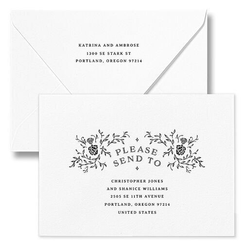 Skeleton Spirits Rehearsal Dinner Invitation Euro Envelopes White Licorice Both Recipient and Return Addresses Luxe Signature
