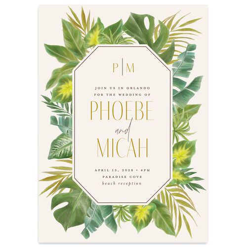 Hawaiian Tropical Monstera Frame Wedding Invitations Marigold Signature Blank No Standard