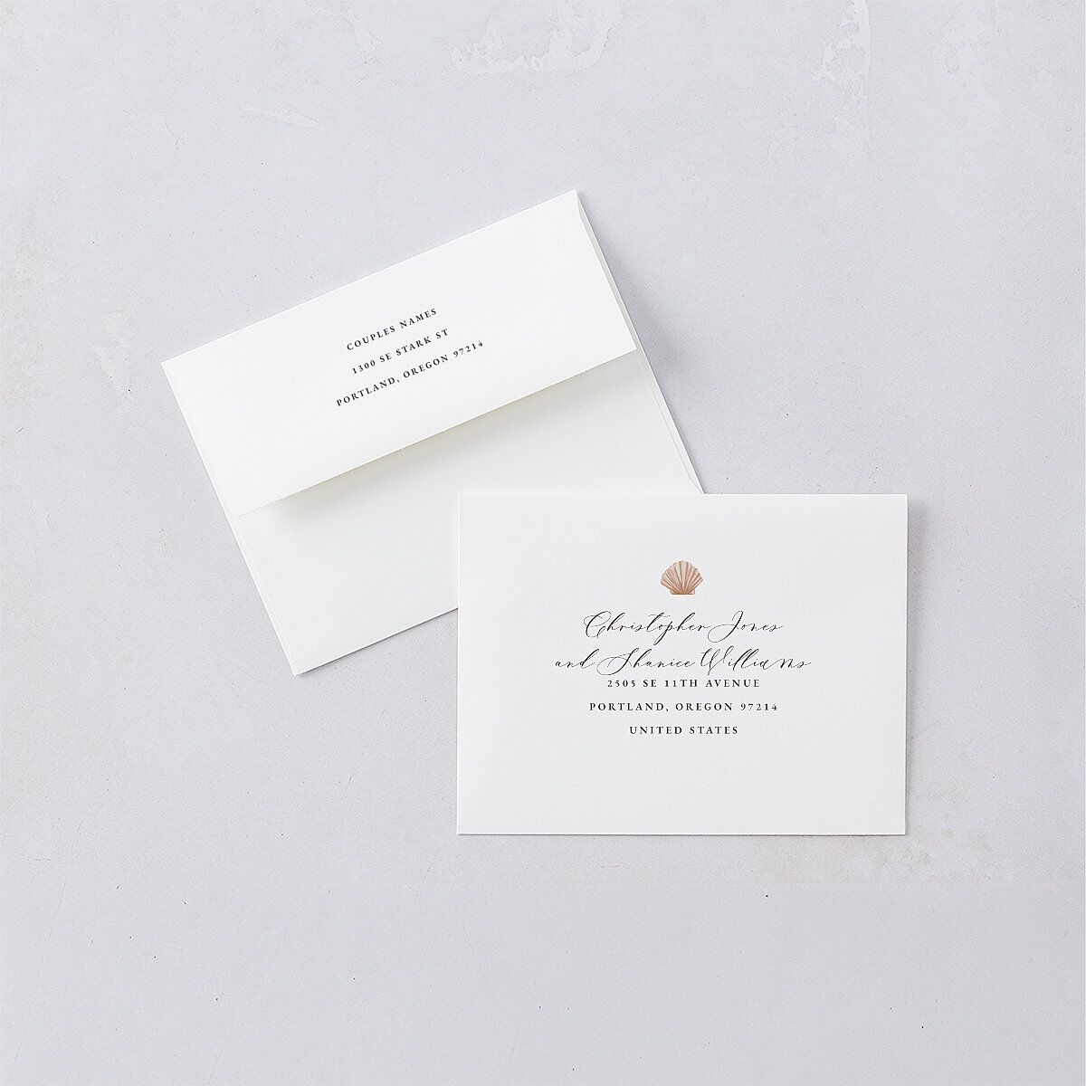 Painted Beach Thank You Card Envelopes White Standard Dusty Blue Both Recipient and Return Addresses Signature