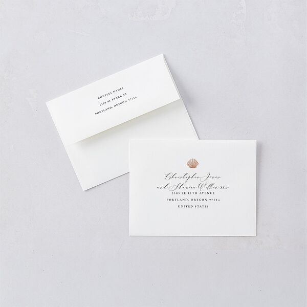 Painted Beach Thank You Card Envelopes White Standard Dusty Blue Both Recipient and Return Addresses Signature