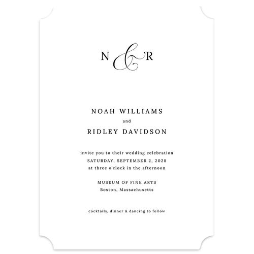 Elegant Polished Minimalist Wedding Invitations Pure White Signature Blank No Ticket
