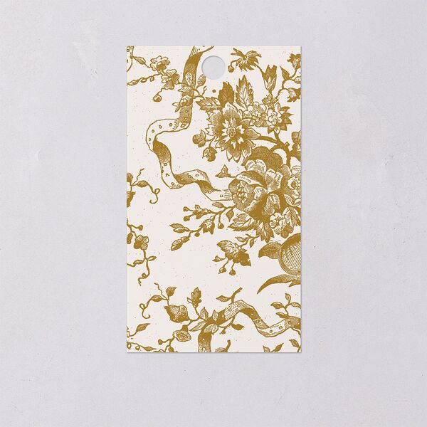 Vintage Toile Foil Favor Gift Tags Gold Marigold Signature
