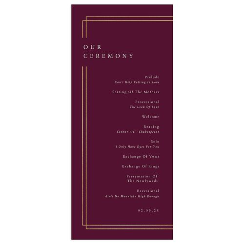 Double Frame Wedding Programs Gold Bordeaux Signature
