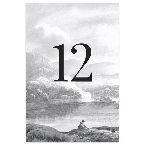Vintage Landscape Table Numbers Charcoal Signature