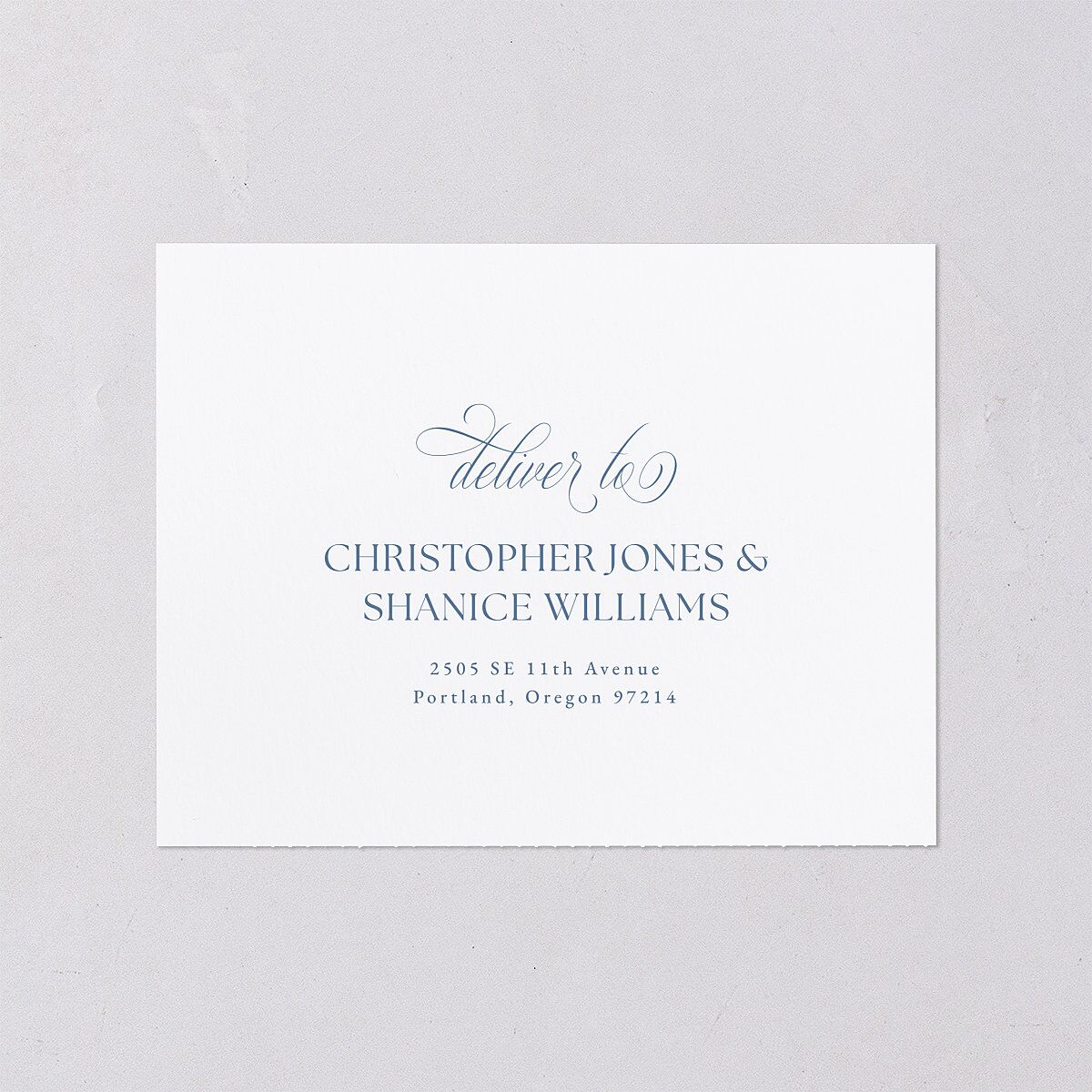 Vintage Bow All-in-One Wedding Invitations Regency Blue Signature Light Both Recipient and Return Addresses No