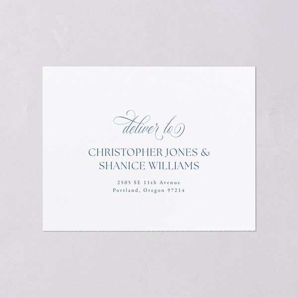 Vintage Bow All-in-One Wedding Invitations Regency Blue Signature Light Both Recipient and Return Addresses No