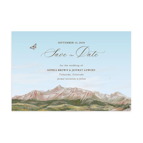 Romantic Floral Mountain Save the Date Postcards Marigold
