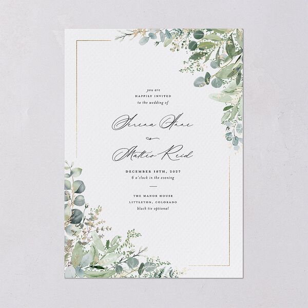 Shining Greenery Wedding Invitations Gold Off-White Signature Blank No Standard