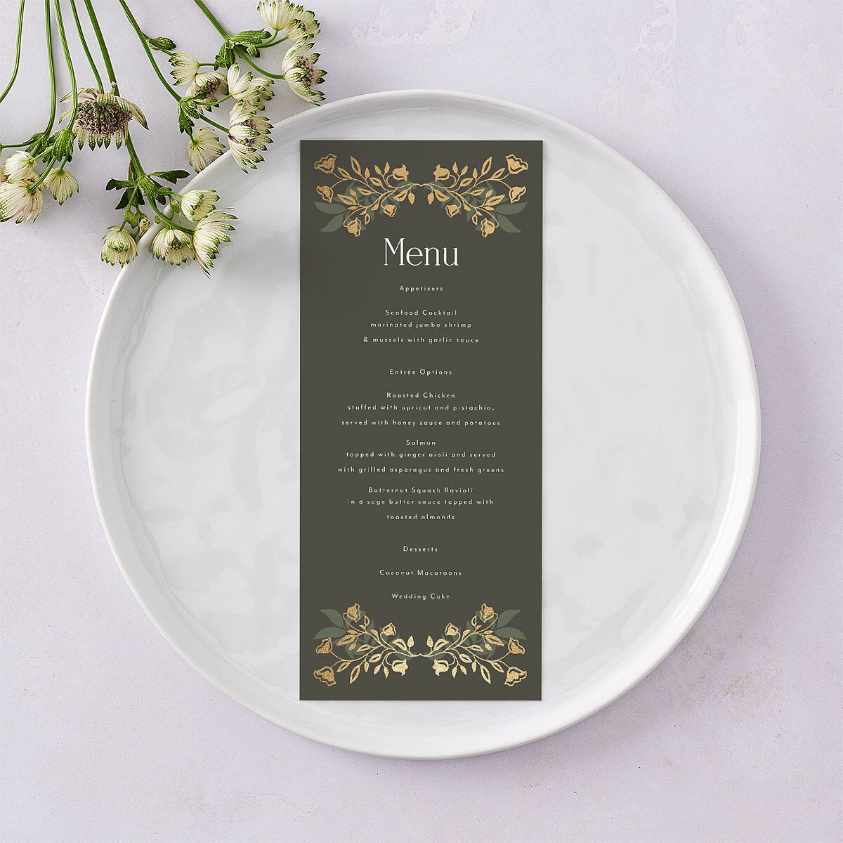 Rustic Nouveau Menus Gold Hunter Green Signature