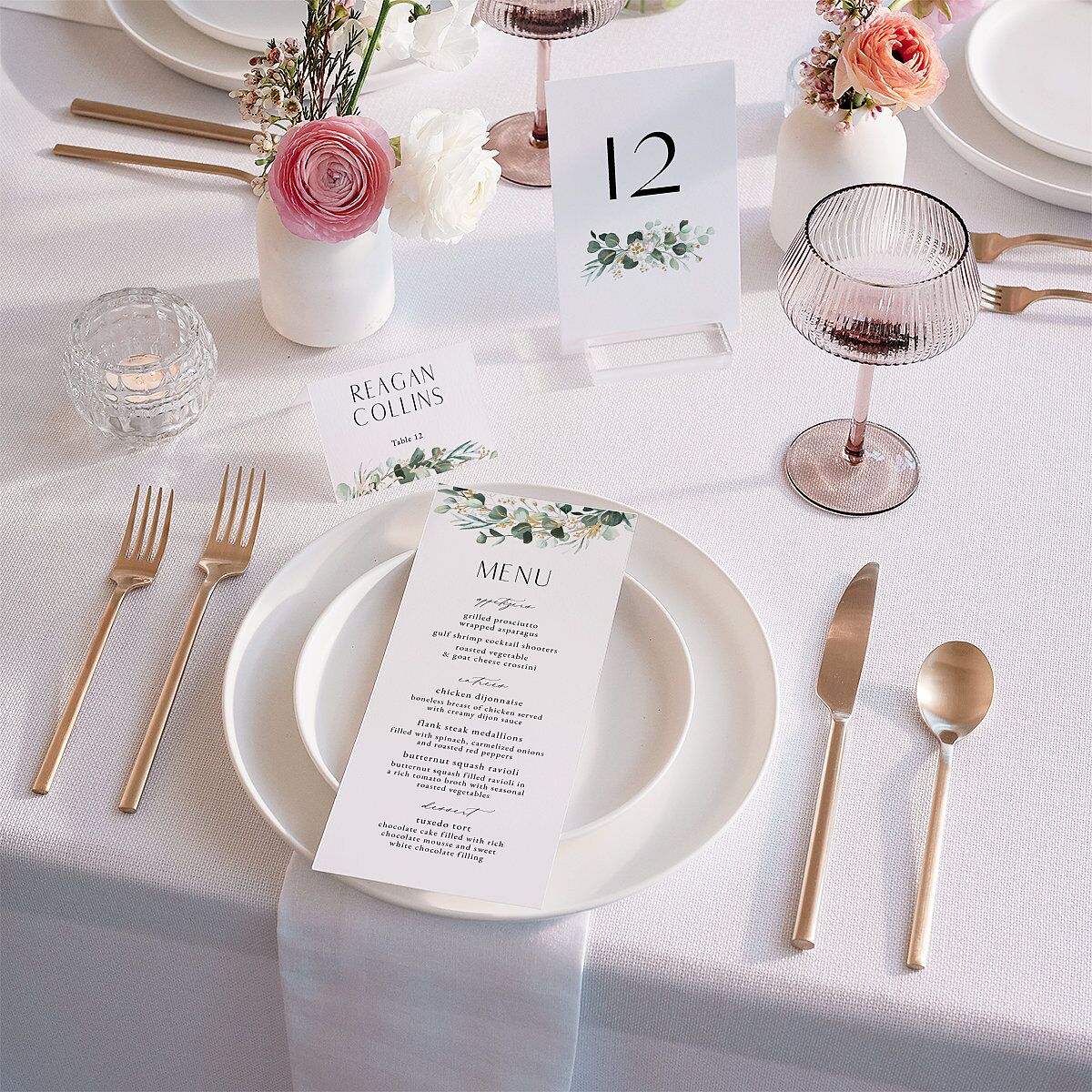 Timeless Floral Hoop Foil Menus Gold Pure White Signature