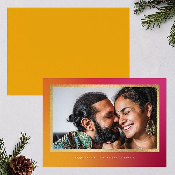 Diwali Hues Holiday Cards Gold Pumpkin Signature Blank Standard Landscape
