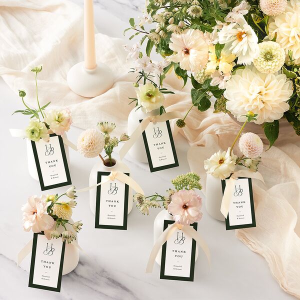 Refined Monogram Favor Gift Tags Dark Green Signature