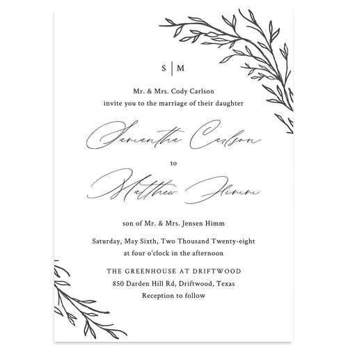 Rustic Branches Wedding Invitations Charcoal Signature Blank No Standard