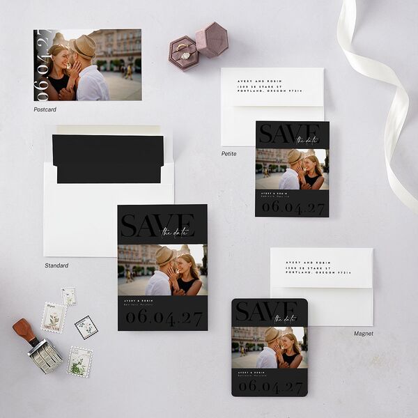 Modern Vow Save the Date Postcards Charcoal