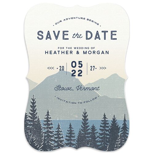 Vintage Mountain Save The Date Cards Dusty Blue Signature smooth Blank No Bracket