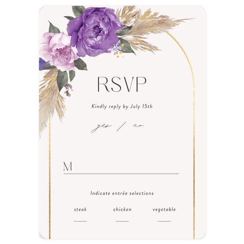 Bohemian Bouquet Foil Wedding Response Cards Gold Plum Signature Rounded