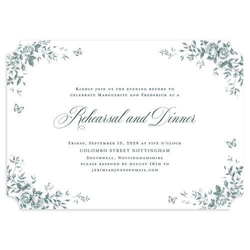 Elegant Rose Crest Rehearsal Dinner Invitations Forest Signature Blank Ticket