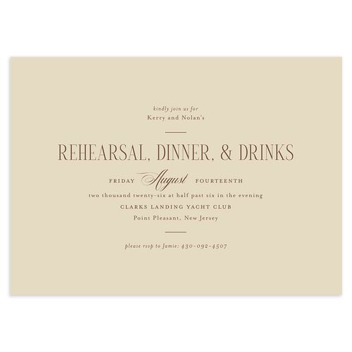 Cosmopolitan Rehearsal Dinner Invitations Sepia Signature Blank Standard
