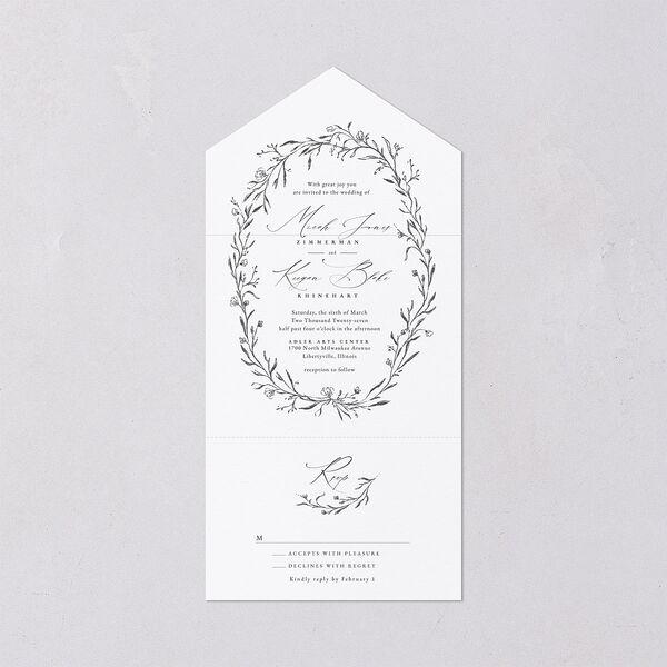 Illustrated Vines All-in-One Wedding Invitations Charcoal Signature Light Both Recipient and Return Addresses No