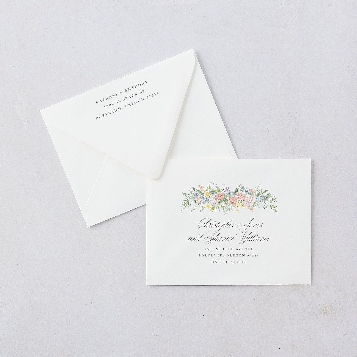 Glamorous Regency Garden Save the Date Magnet Euro Envelopes by Bridgerton White Sage Both Recipient and Return Addresses Luxe Signature
