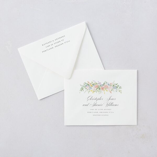 Glamorous Regency Garden Save the Date Magnet Euro Envelopes by Bridgerton White Sage Both Recipient and Return Addresses Luxe Signature