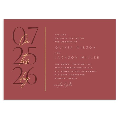 On This Day Wedding Invitations Gold Garnet Signature Blank No Standard