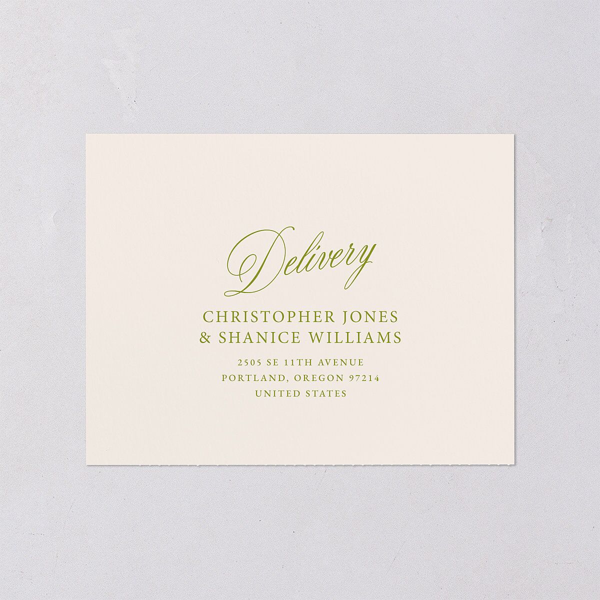 We're Getting Married All-in-One Wedding Invitations Deep Olive Signature Light Both Recipient and Return Addresses