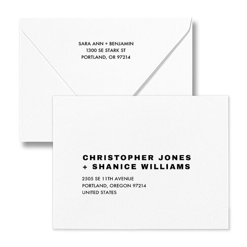 Cinematic Love Story Save the Date Petite Card Euro Envelopes Pure White White Both Recipient and Return Addresses Luxe Signature