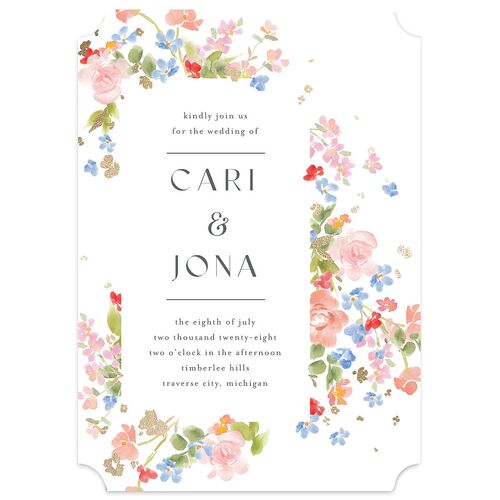 Scattered Blossoms Wedding Invitations Gold Pastel Blue Signature Blank No Ticket