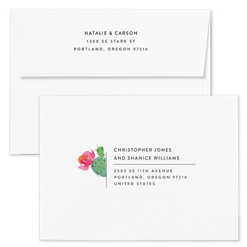 Watercolor Cactus Wedding Invitation Envelopes White Standard Pure White Both Recipient and Return Addresses Signature