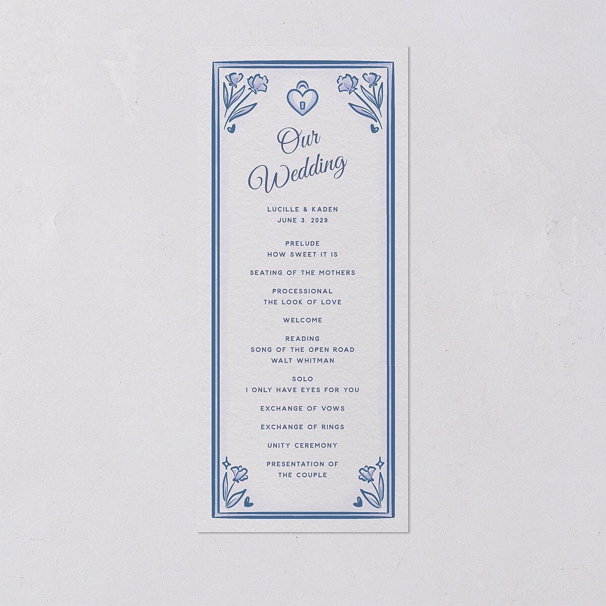 Vintage Heart Locket Wedding Programs Ocean Signature