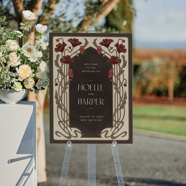 Vintage Nouveau Floral Standard Welcome Sign Medium Merlot Standard Indoor Foam Core M Welcome