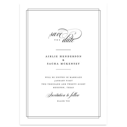 Classic Black Tie Save The Date Cards Pure White Signature smooth Blank No Standard