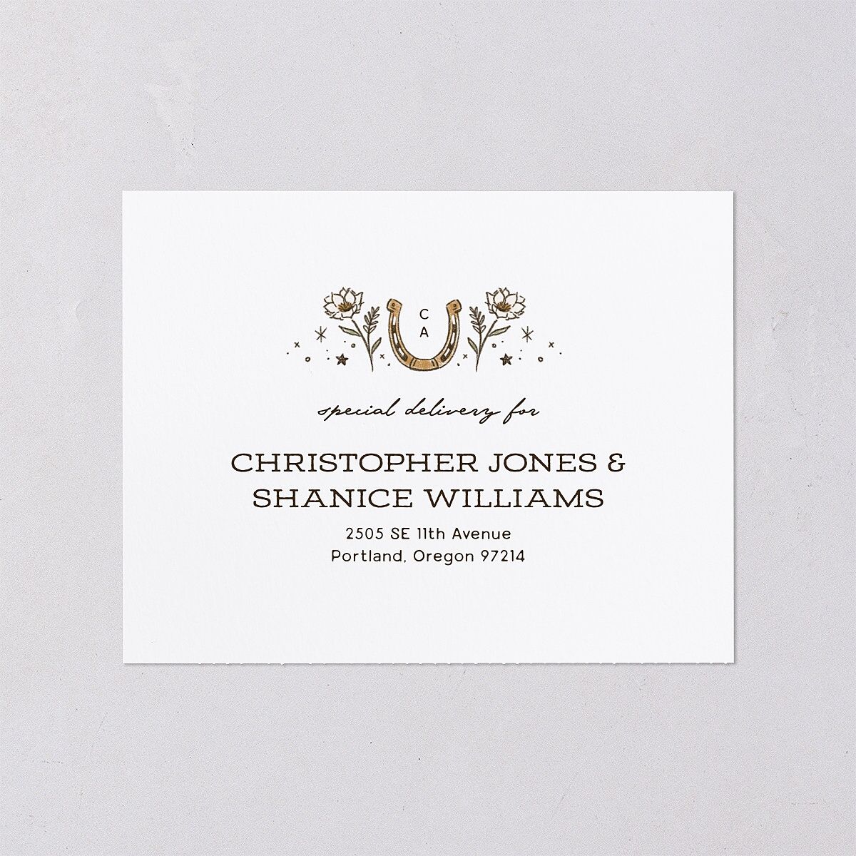 Southwestern Nouveau All-in-One Wedding Invitations Red Clay Signature Light Both Recipient and Return Addresses No