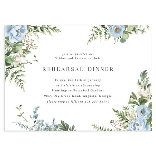 Floral Fern Frame Rehearsal Dinner Invitations Dusty Blue Signature Blank Standard