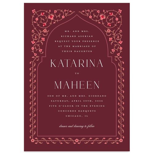 Ornate Threshold Wedding Invitations Merlot Signature Blank No Standard