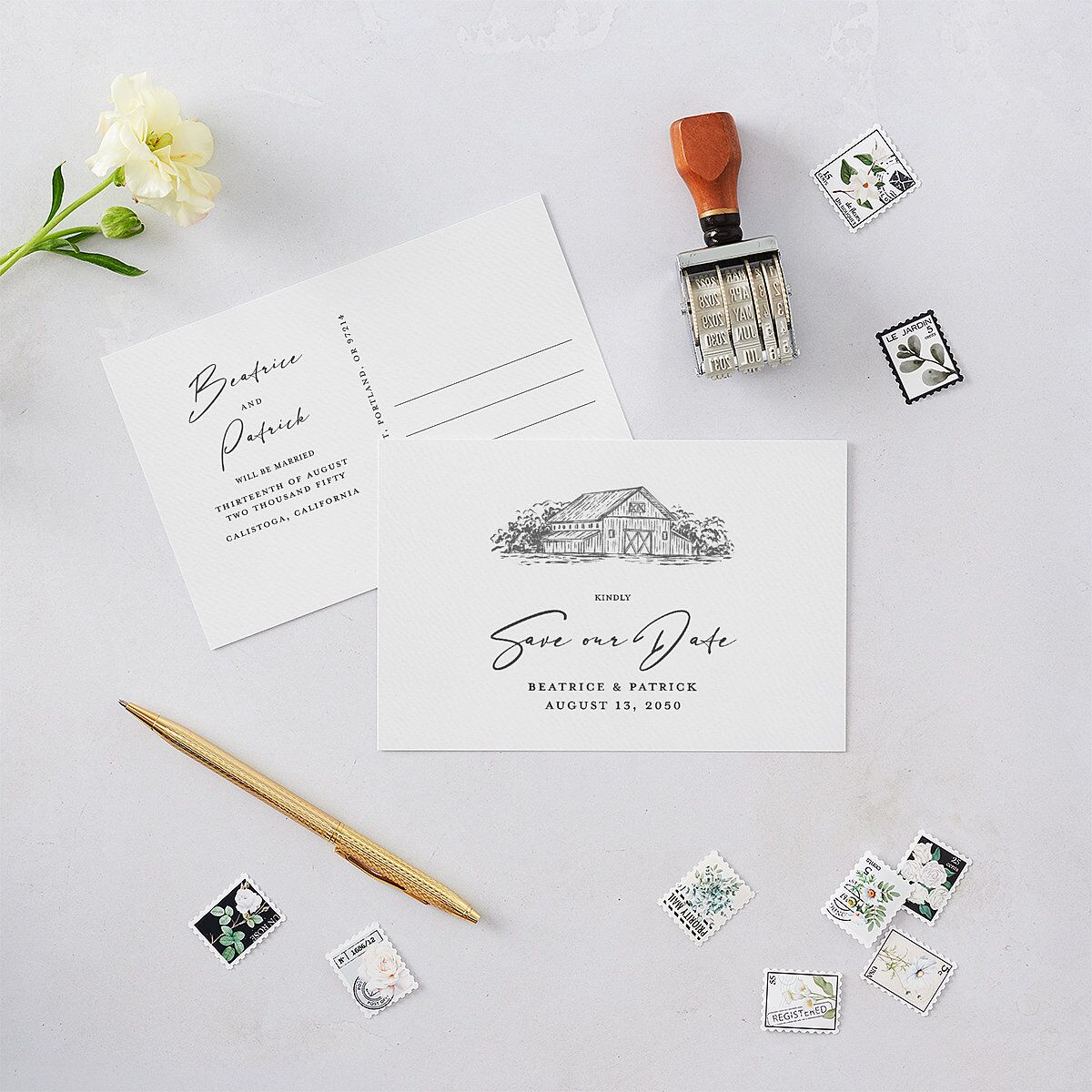 Romantic Setting Save The Date Postcards — view 2