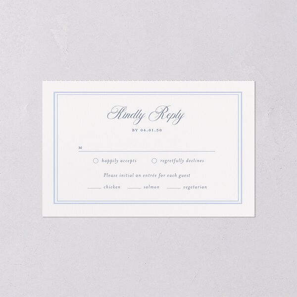 Vintage French Floral Toile All-in-One Wedding Invitations Dusty Blue Signature Light Both Recipient and Return Addresses No