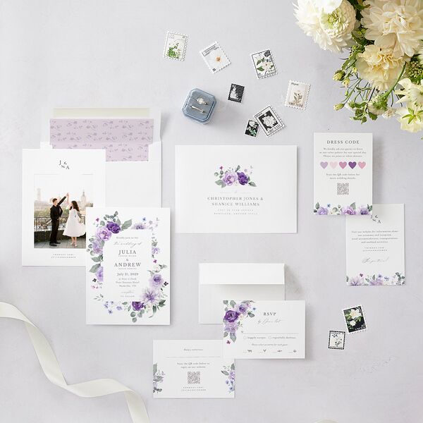 Elegant Floral Wedding Invitations Lilac Signature Blank Standard No