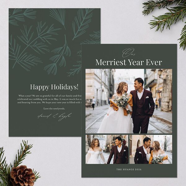 Our Merriest Year Holiday Cards Hunter Green Signature Blank Standard Portrait