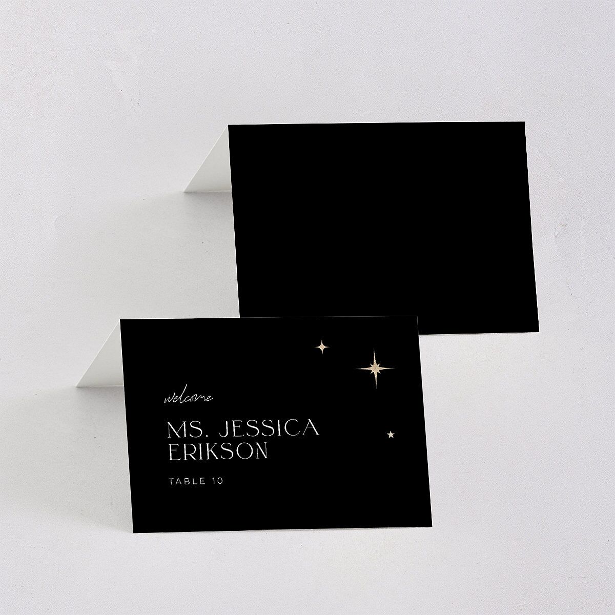 Starry Photo Foil Place Cards Midnight Gold Signature
