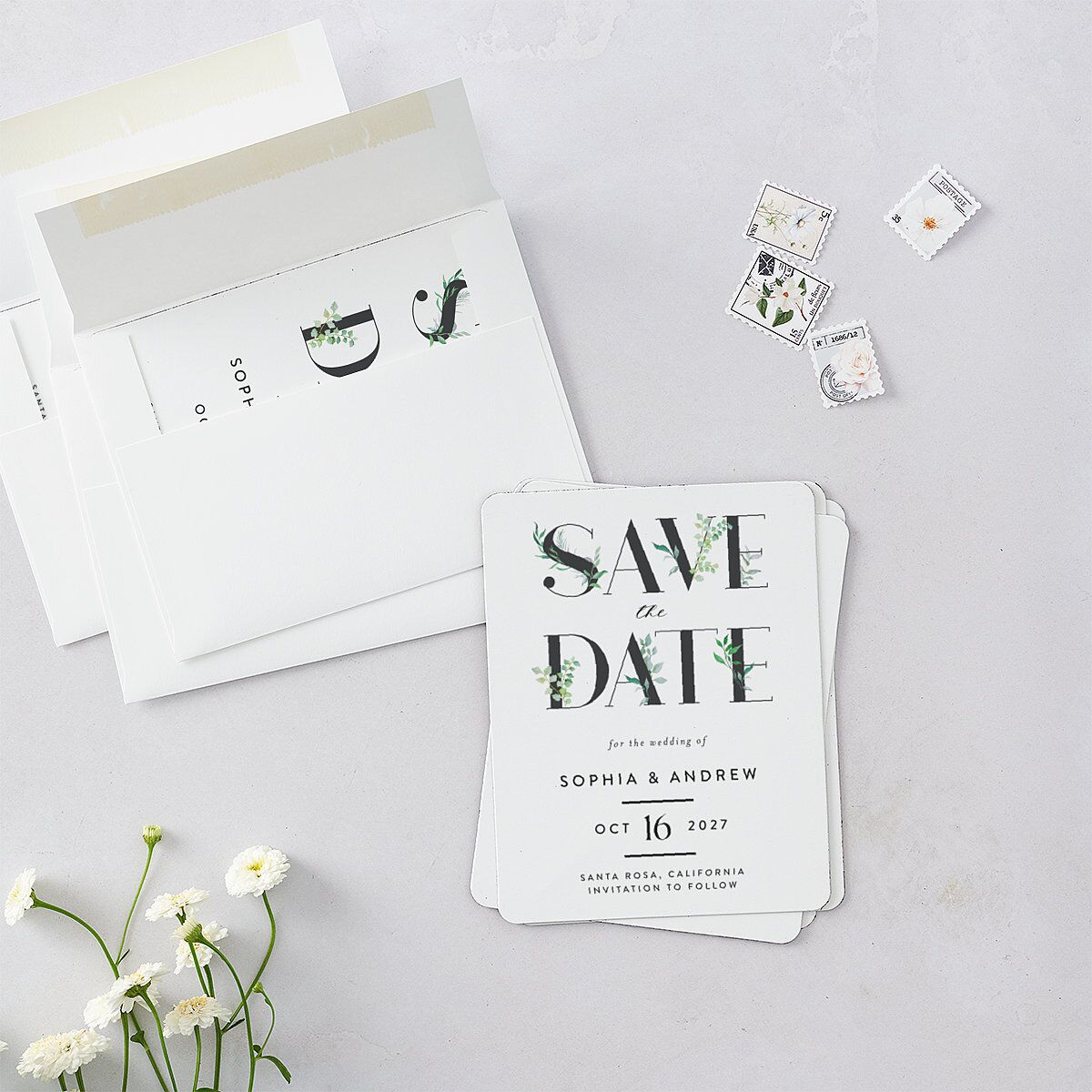 Leafy Ampersand Save The Date Magnets Eucalyptus Magnet Paper