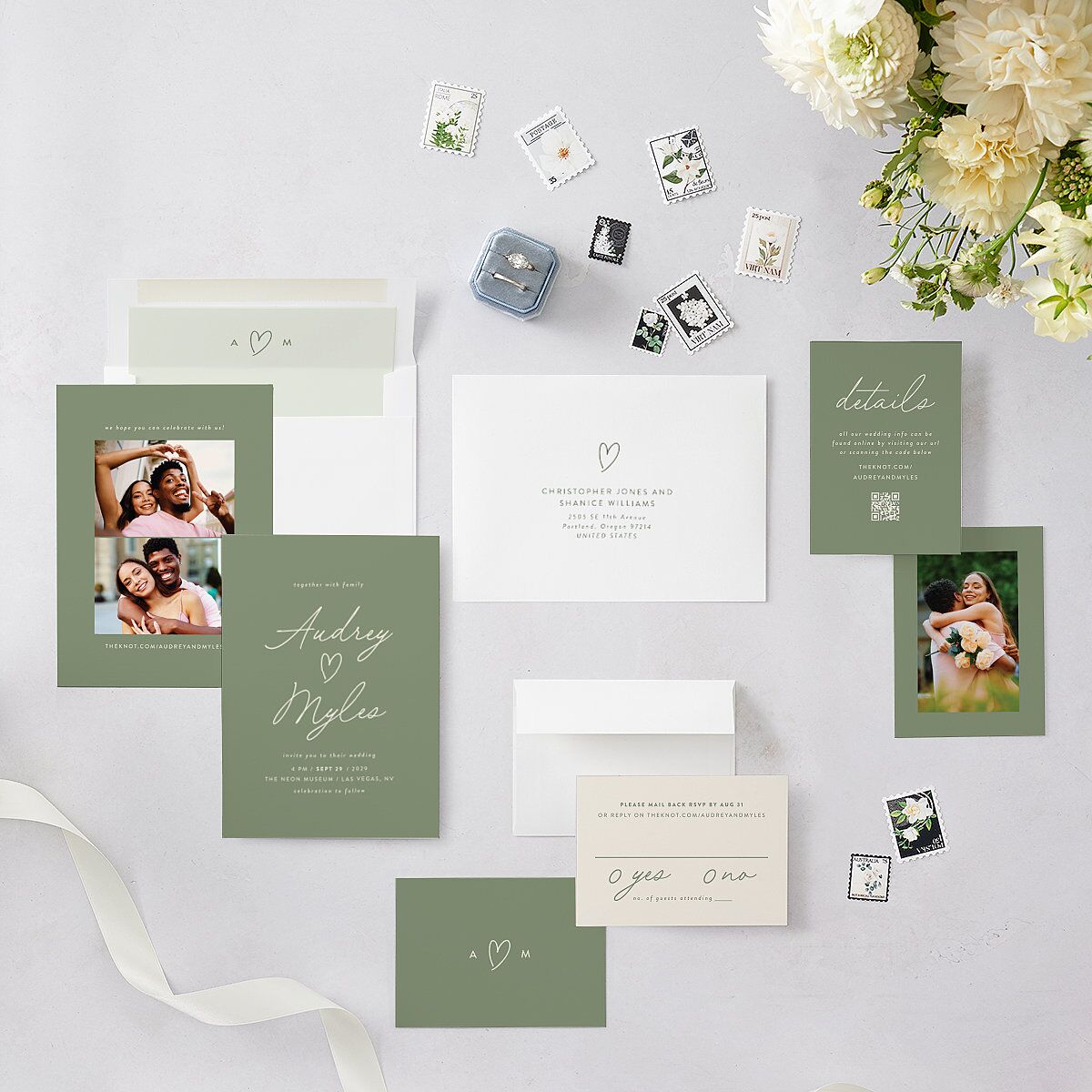 Elegant Heart Wedding Invitations Thyme Signature Blank No Standard