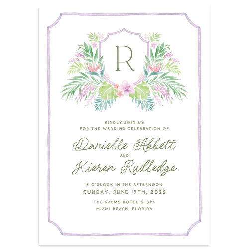 Watercolor Palm Crest Wedding Invitations Lavender Signature Blank No Standard