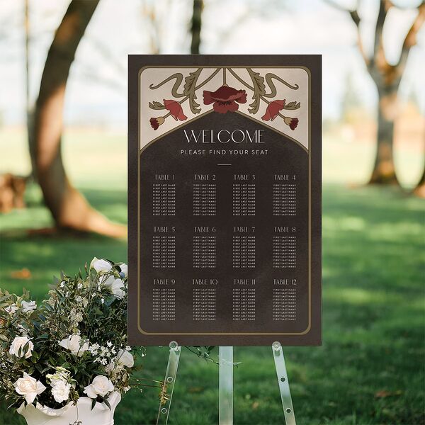 Vintage Nouveau Floral Standard Seating Chart Large Merlot Standard Indoor Foam Core L Seating