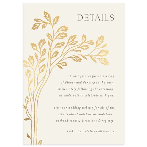 Arboretum Archway Foil Wedding Event Detail Cards Gold Champagne Signature Standard