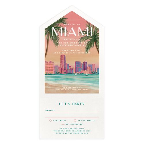 Meet Us In Miami All-in-One Wedding Invitations Soft Peach Signature Light Both Recipient and Return Addresses No