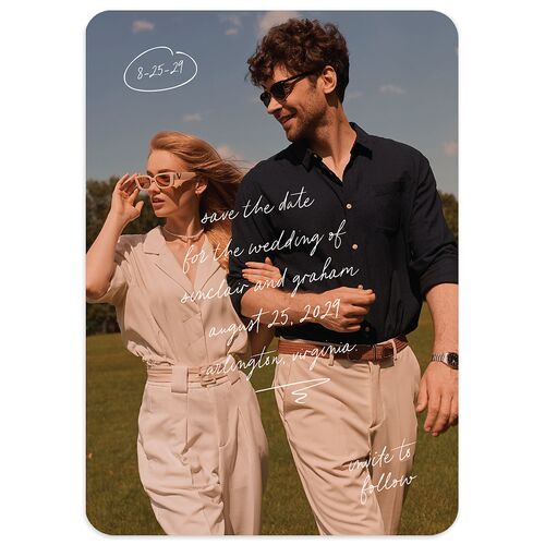 Sunny Day Modern Script Save the Date Cards Sand Signature smooth Blank No Rounded